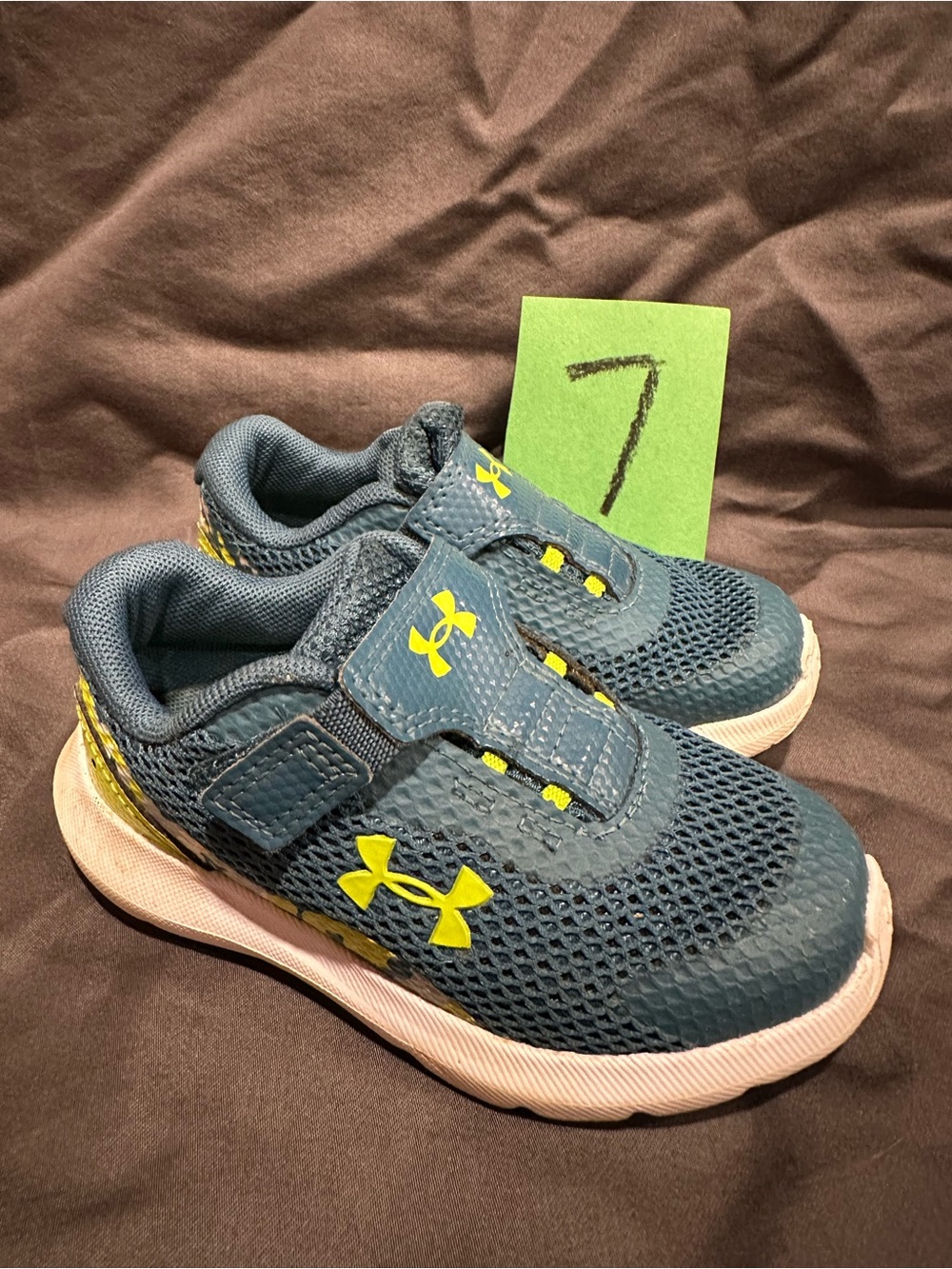 Under Armour Kids Blue and Neon Yellow Mesh Sneakers